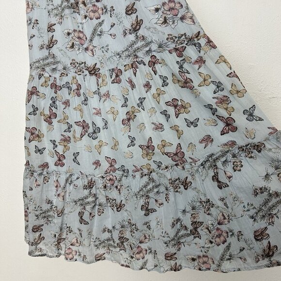 Mile Gabrielle Blue Butterfly Floral Tiered Dress Size S Lace Neck Sleeveless - Picture 5 of 11